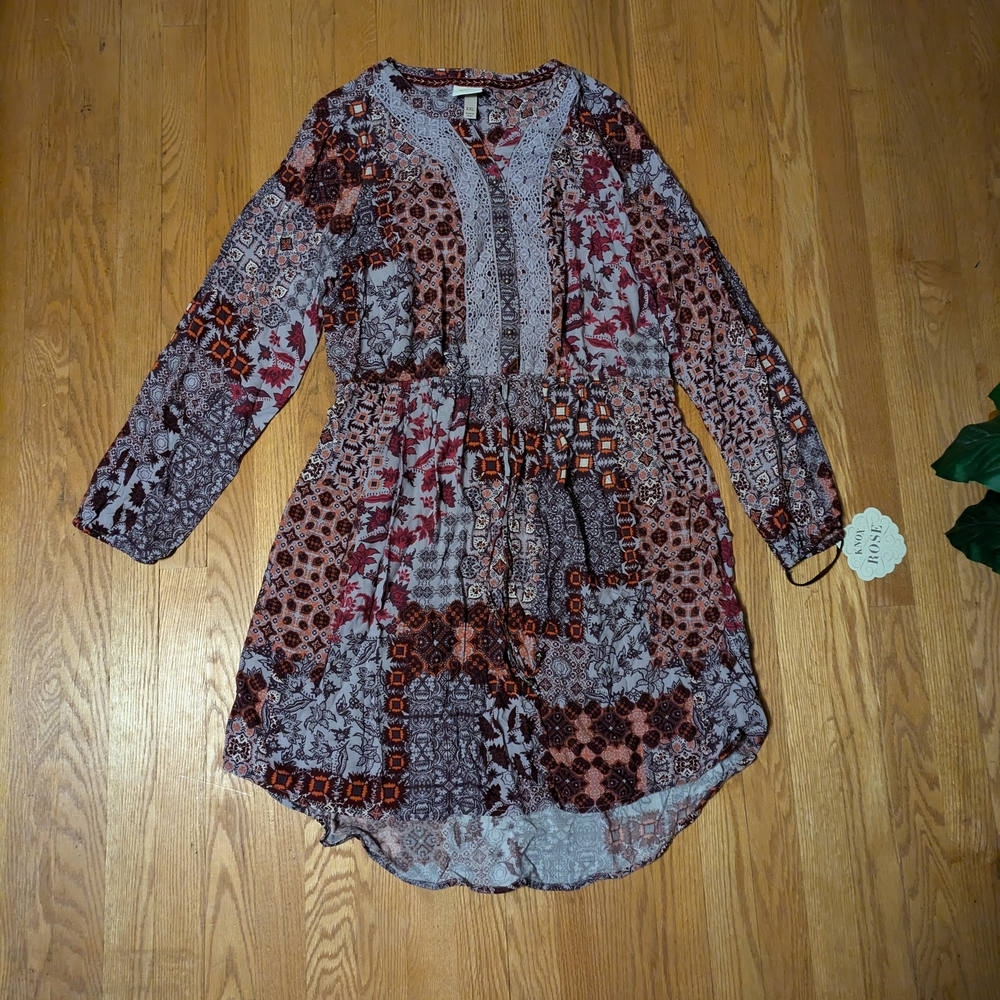 Knox Rose Bohemian Patchwork Long Sleeve Dress